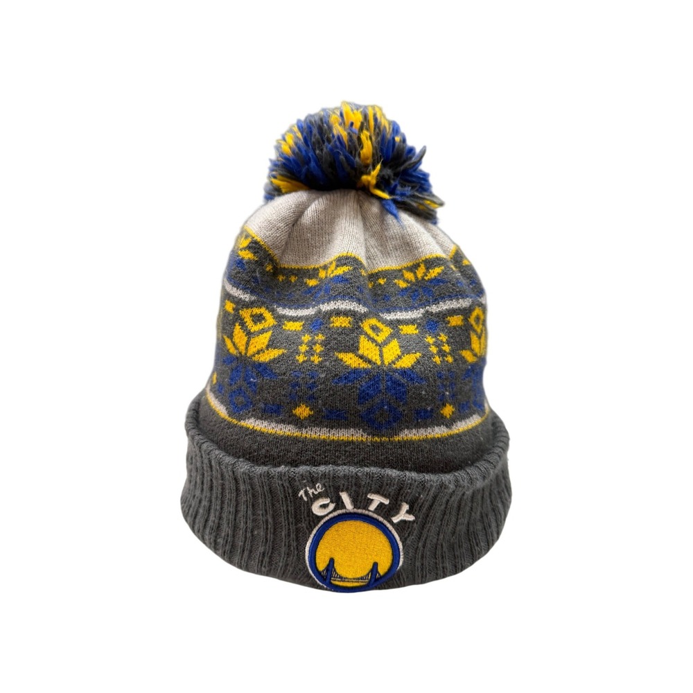 New Era Beanie Unisex Grey Golden State Warriors The City Pom Knit Hat OSFA